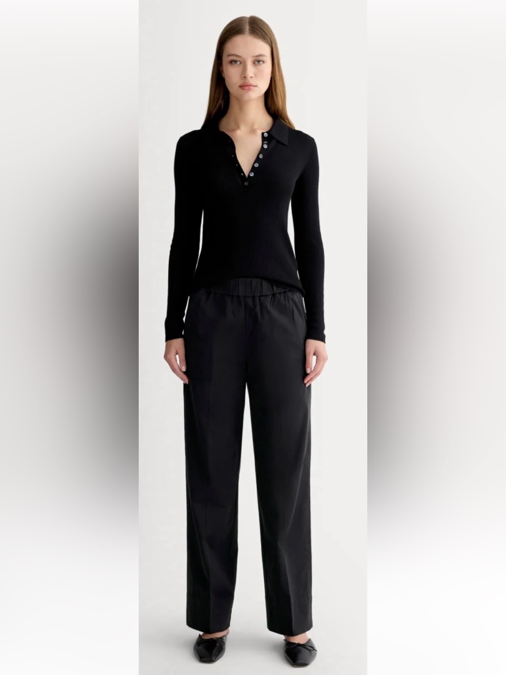 Everlane “The Easy Pant” Elastic Waistband Cotton Comfy Black Pants Size 10